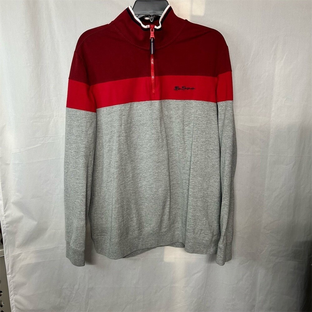 Ben Sherman Men's Quarter Zip Colorblock Pullover Sweatshirt Red/Gray L Top - Picture 3 of 8